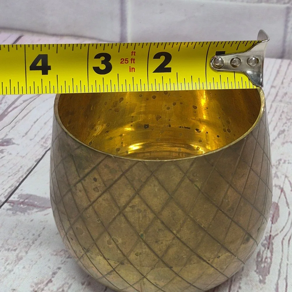 Vintage Crown Brass Pineapple Cup Diamond Pattern Made in India Barware Decor
